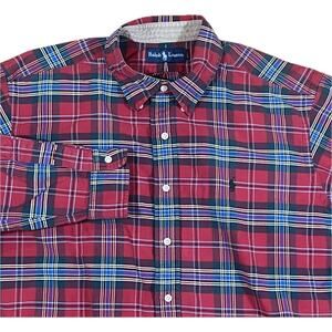Ralph Lauren Plaid Button Down Shirt 100% Cotton‎ Red Blue Green Yellow Mens XL